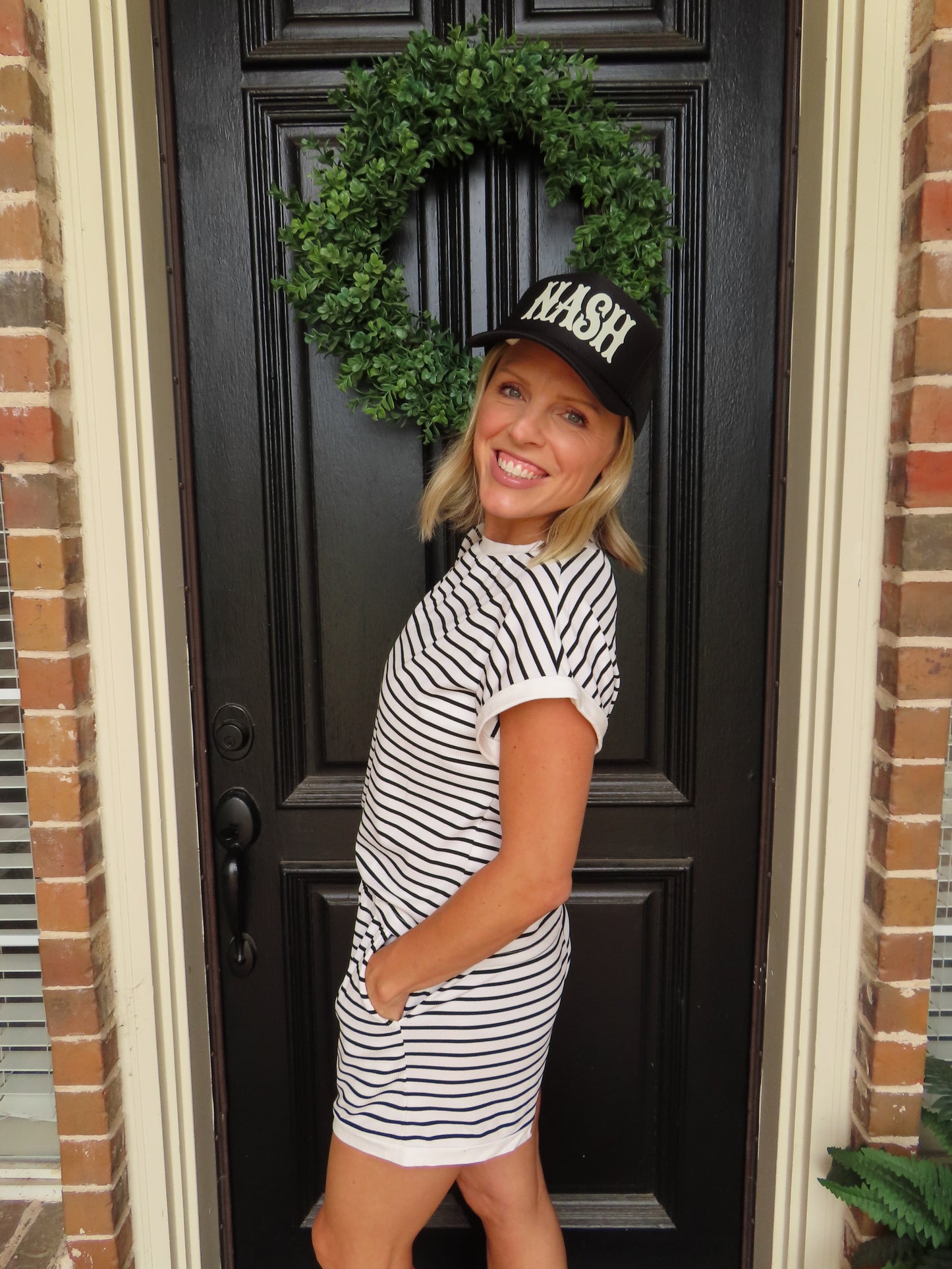 White Stripe Shorts Set