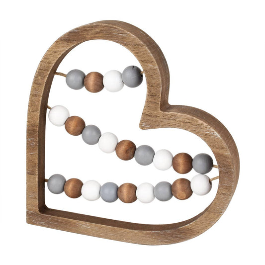 Beaded Heart Wood Decor
